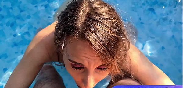 trendsBlonde slut sucking dick in the pool and takes a big load in her mouth - cum in mouth by Naughty Adeline